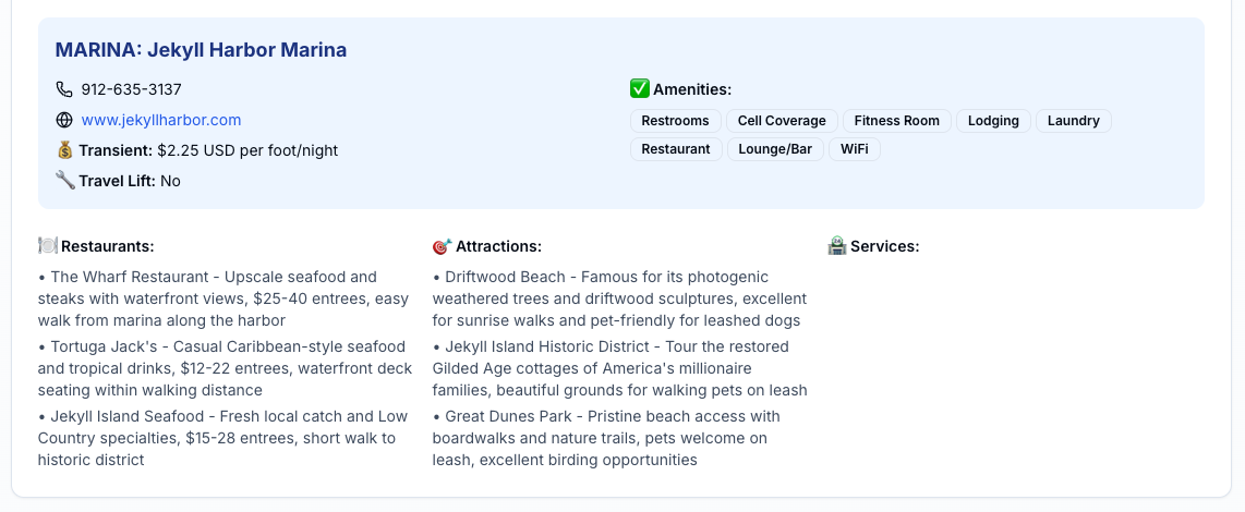 Marina details — amenities, restaurants, attractions from ActiveCaptain